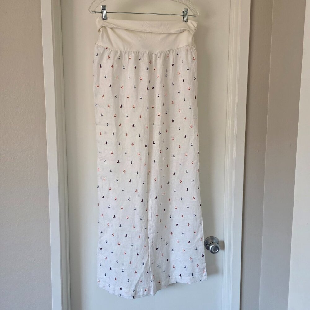 For Cynthia Beachware Casual Linen Wide Leg Pants Nautical Sailboat Coverup Sz L